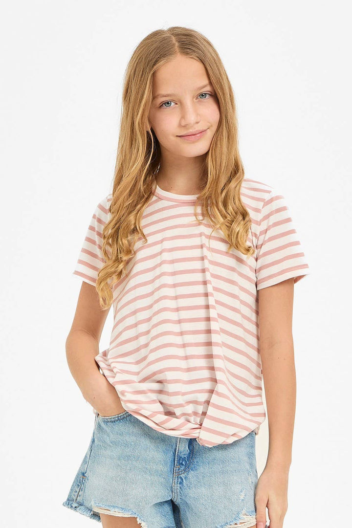 Good Girl - Kids Twist Knot Stripe Knit Short Sleeve Tee
