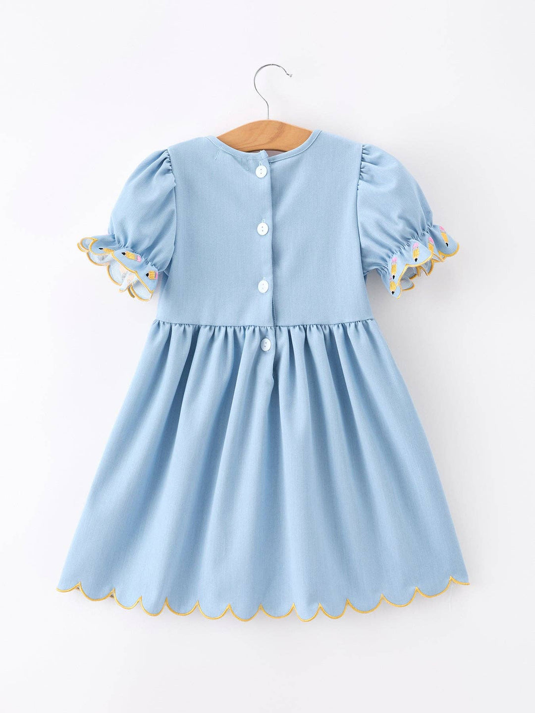 Back to School Pencil Applique Girl Dress Scallop Hem