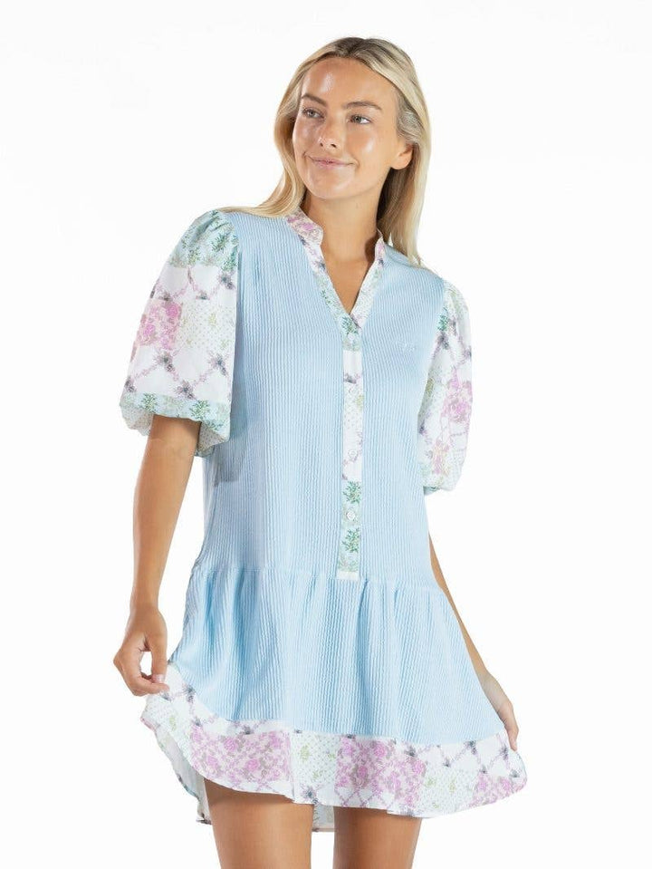 simply southern - Corded Contrast Y-Neck Dress-TRELLIS PATCHWORK