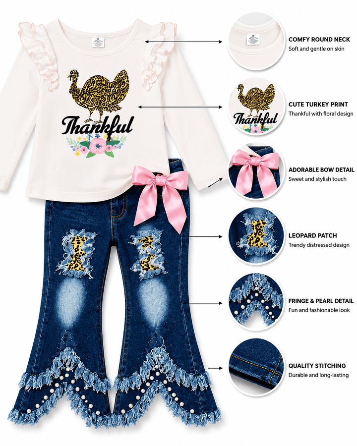 ILTEX Apparel - Turkey Thanksgiving Light Pink Denim Outfit Kids
