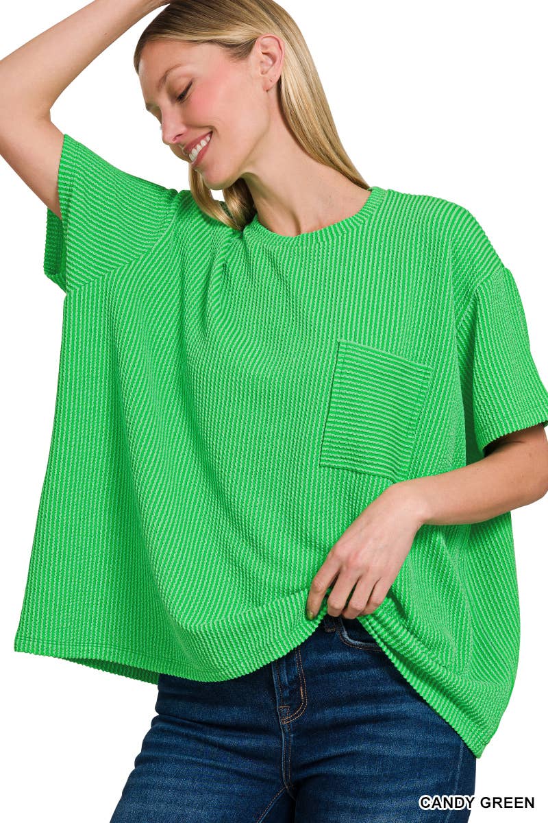 42POPS - Corded Rib Short Sleeve Front Pocket Top
