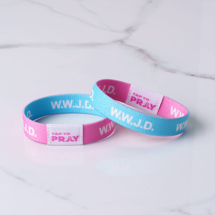Versible - Tap To Pray™ Wristbands - Blue &amp; Pink WWJD