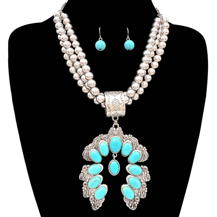 Lunar Deer - Large Squash Blossom Pendant Chunky Necklace Earrings Set