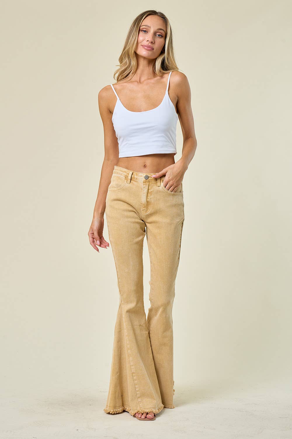 Saints &amp; Hearts - SIP6106G SAND - WESTERN STYLE ACID WASH FLARES WITH POCKETS