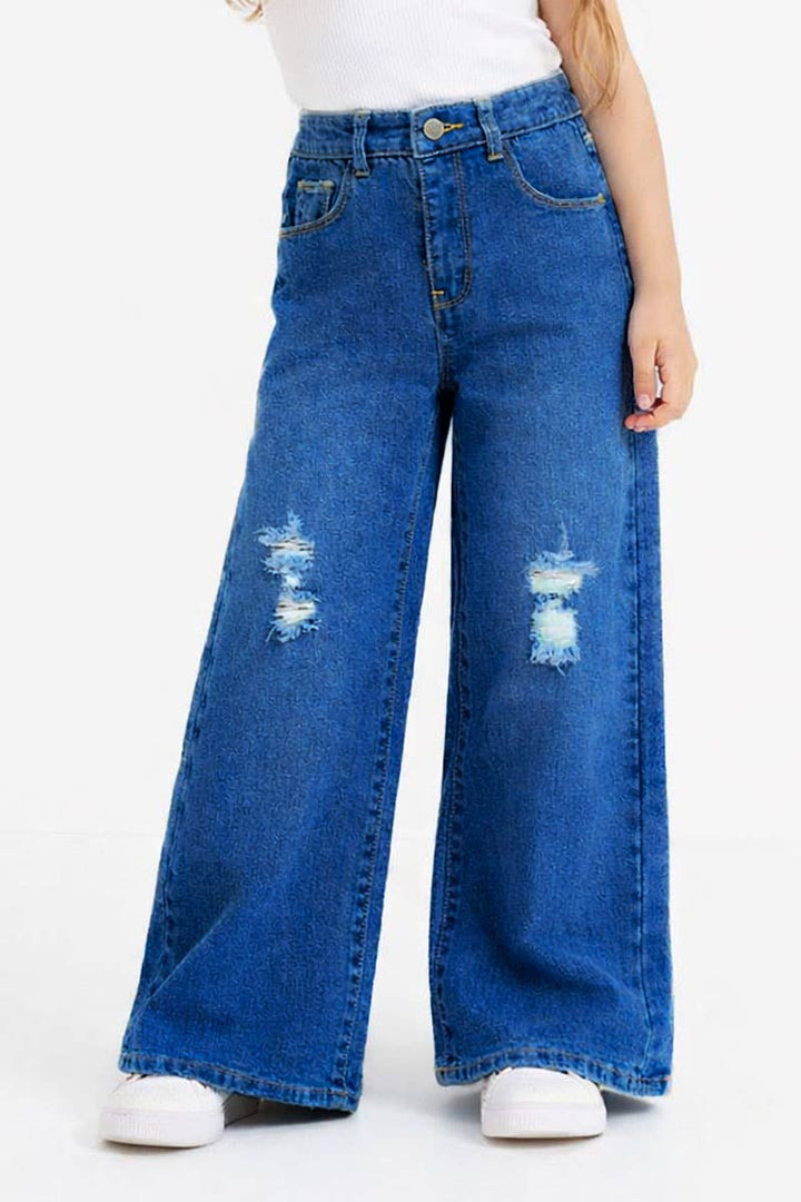 Girl Wide Leg Denim Jeans w/ Distress