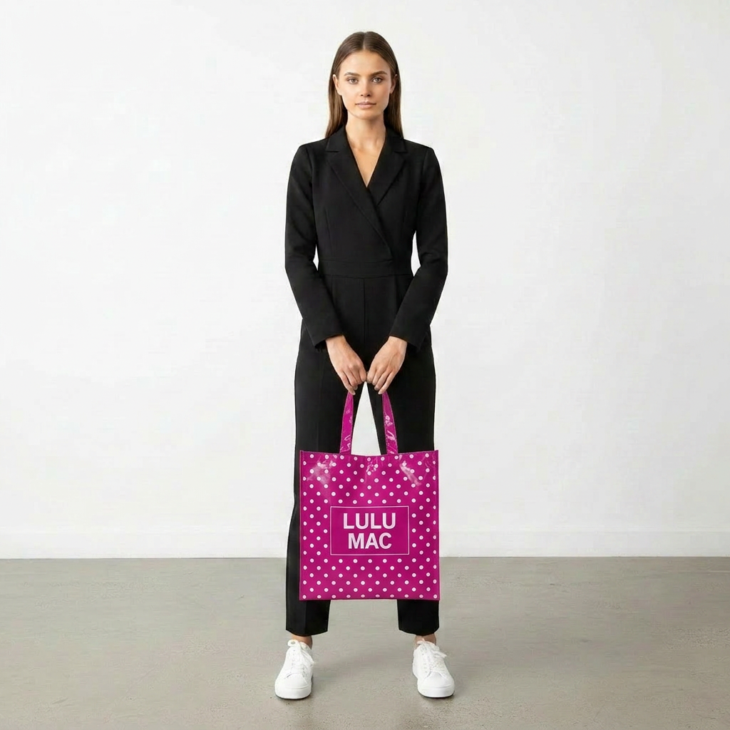 Lulu Mac REUSABLE TOTE -HOT PINK WHITE DOT