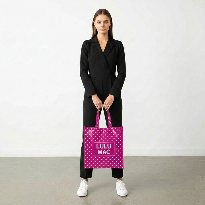 Lulu Mac REUSABLE TOTE -HOT PINK WHITE DOT