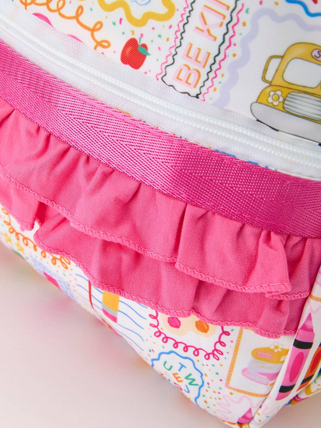 Back to School Print Girls Backpack Ruffle Bag