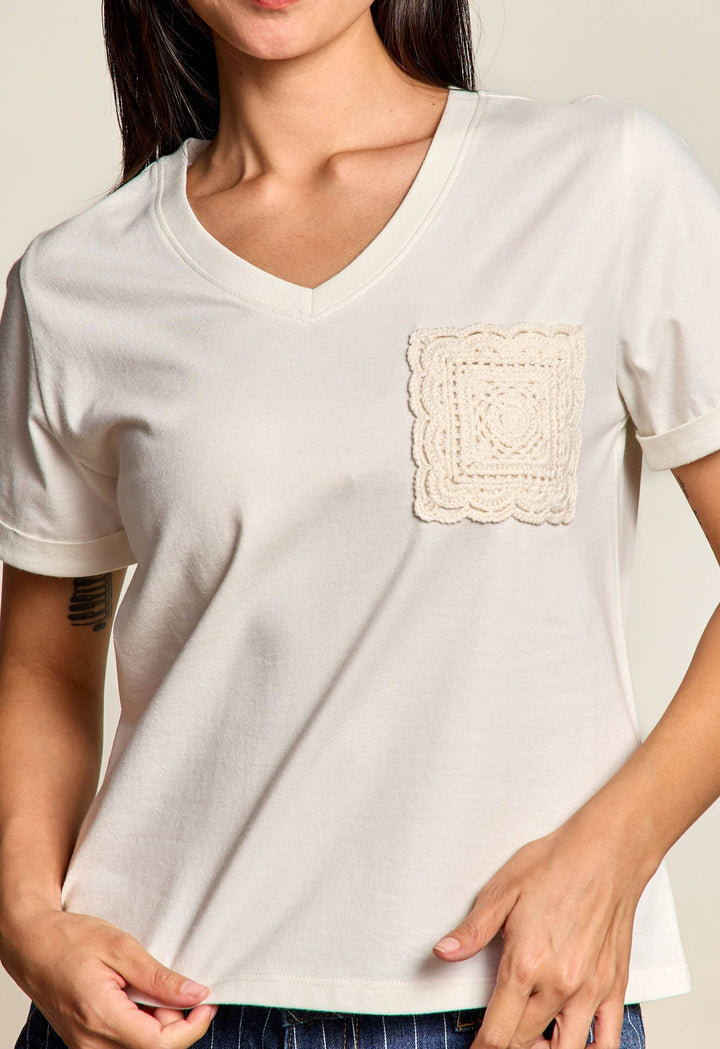 Organic Generation - Chochet Pocket V Neck Tee