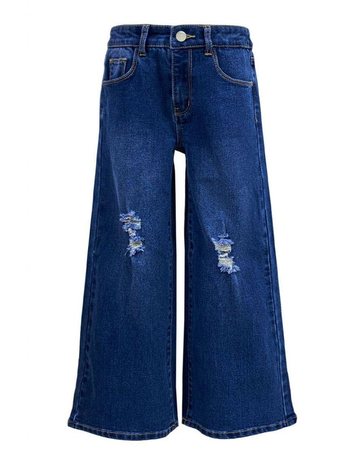 Girl Wide Leg Denim Jeans w/ Distress