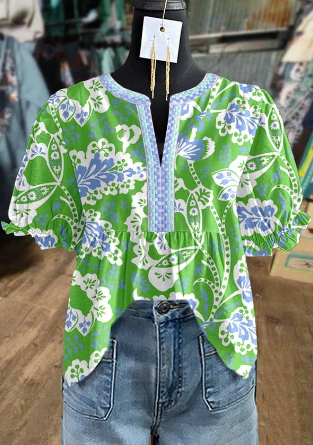 Makalia Floral Print Women Blouse Summer Top