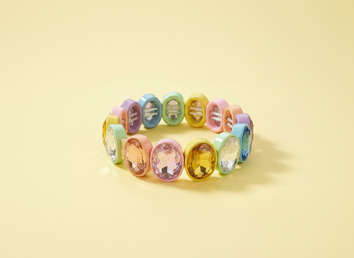 Taylor Elliott Designs - Enamel Stretch Bracelet - Large Oval Rainbow Stones - Olivia