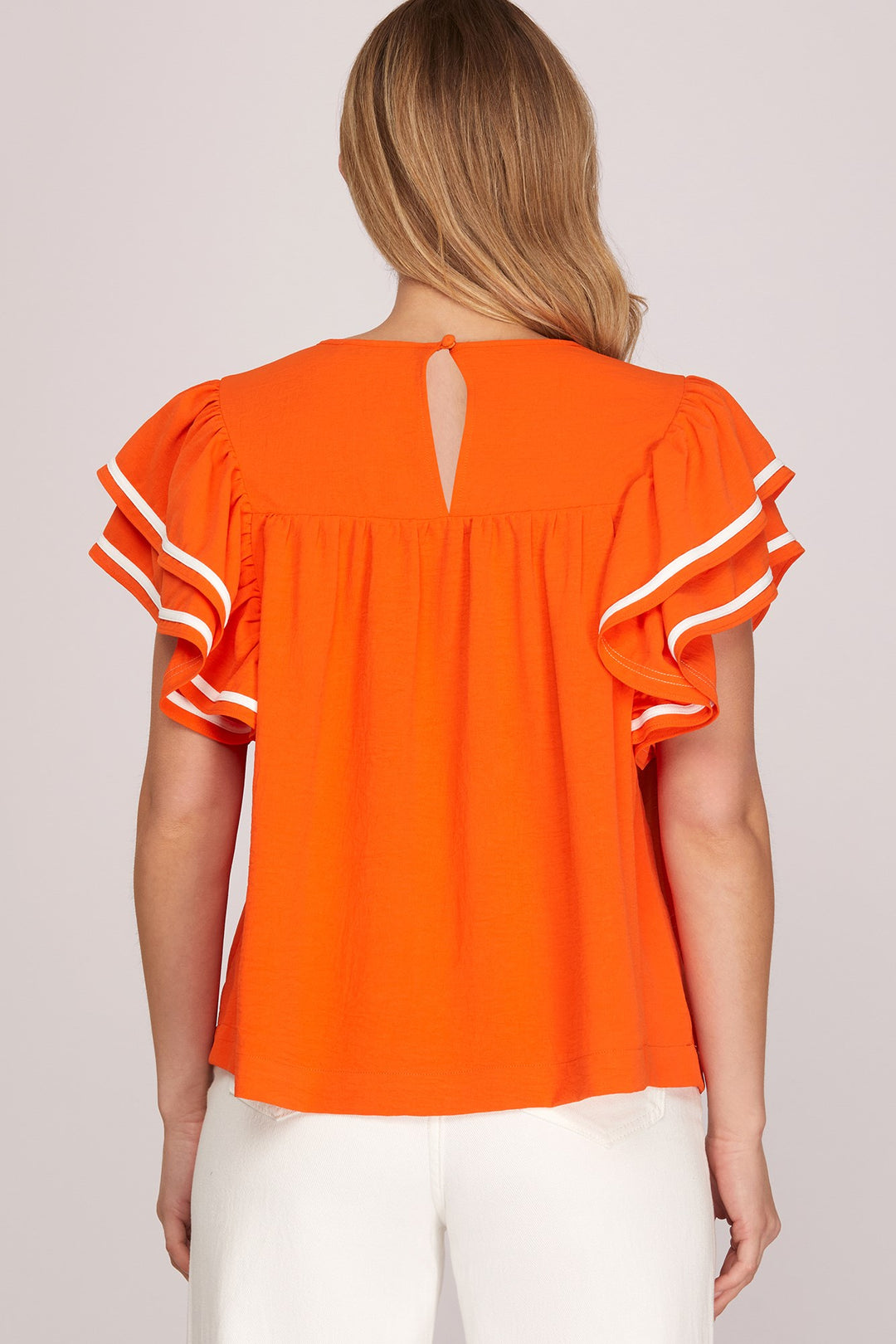RUFFLE SLEEVE GAME DAY WOVEN TOP