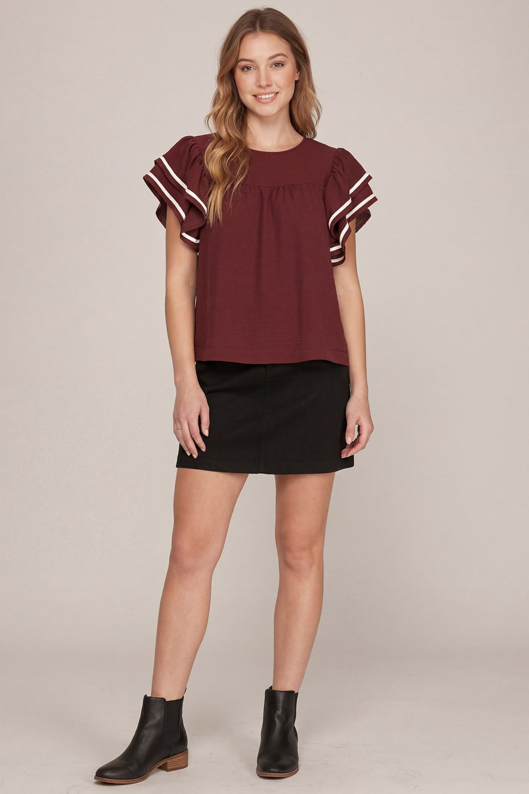 RUFFLE SLEEVE GAME DAY WOVEN TOP