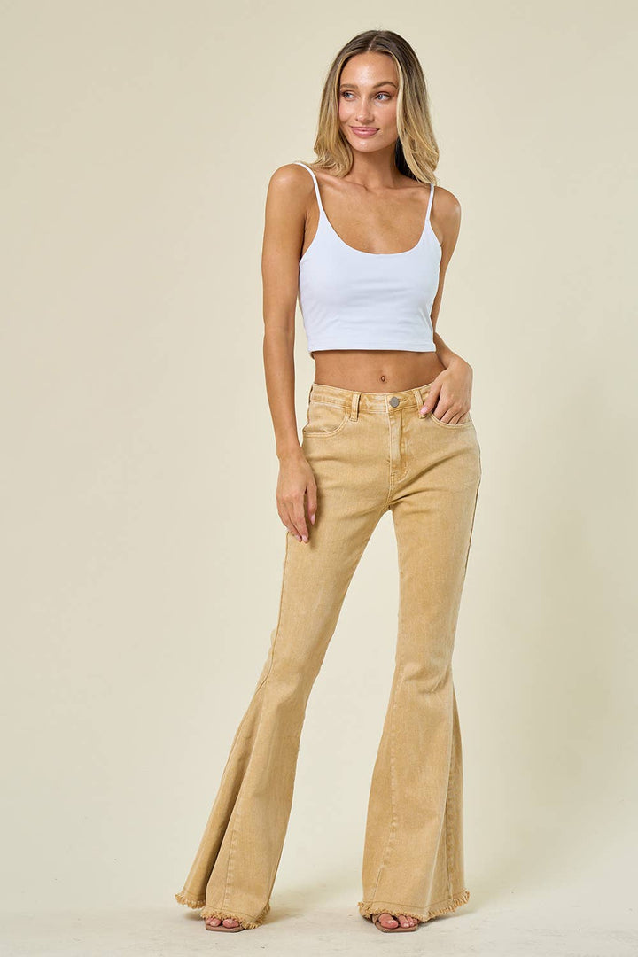 Saints &amp; Hearts - SIP6106G SAND - WESTERN STYLE ACID WASH FLARES WITH POCKETS