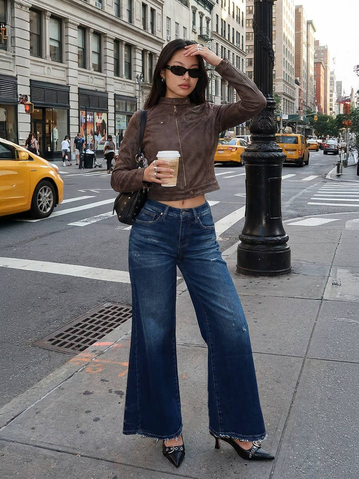 Vibrant M.i.U - Subtle Distressed Palazzo Jeans