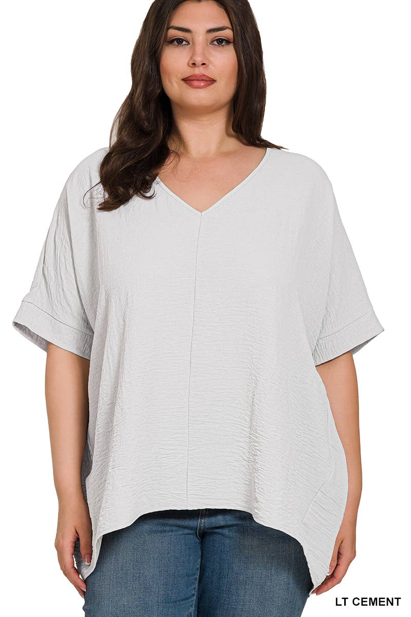 Plus Airflow V Neck Dolman Short Sleeve Top