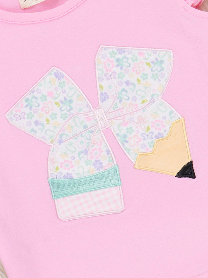Sweet Embroidered Pencil Bows Ruffle Outfit