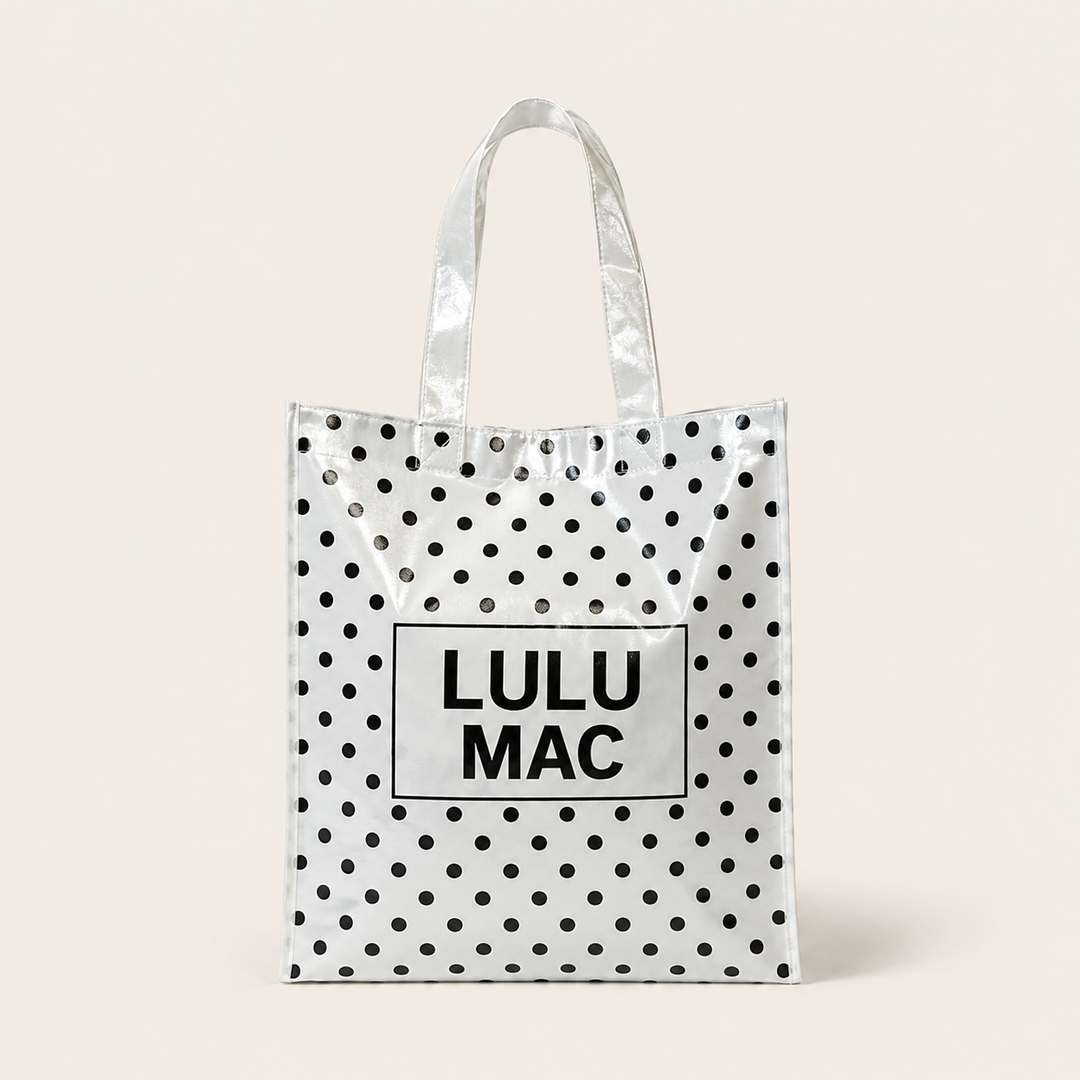 LULU MAC  LM-BG-1004 REUSABLE TOTE-WHITE BLACK DOTS