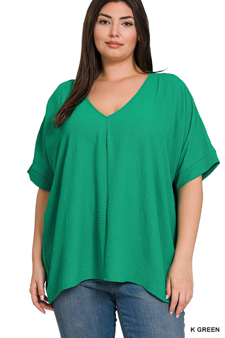 Plus Airflow V Neck Dolman Short Sleeve Top