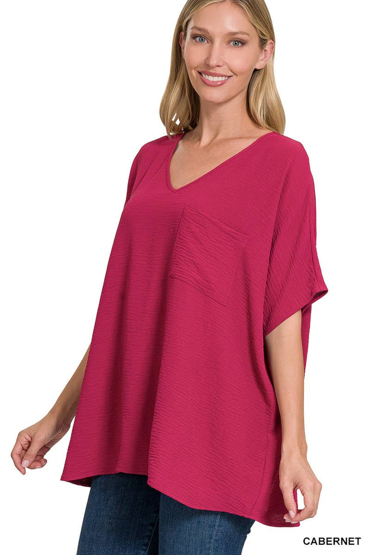 42POPS - SI-24049 Airflow V Neck Short Sleeve Top with pocket