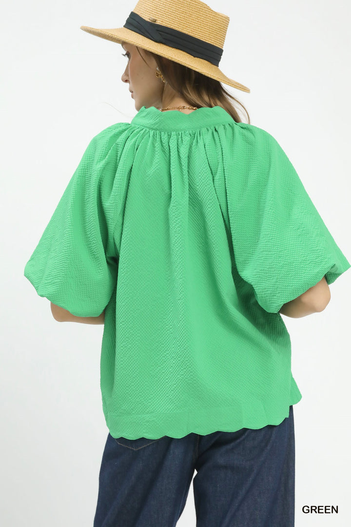 UMGEE Bubbled Sleeved Seersucker Top