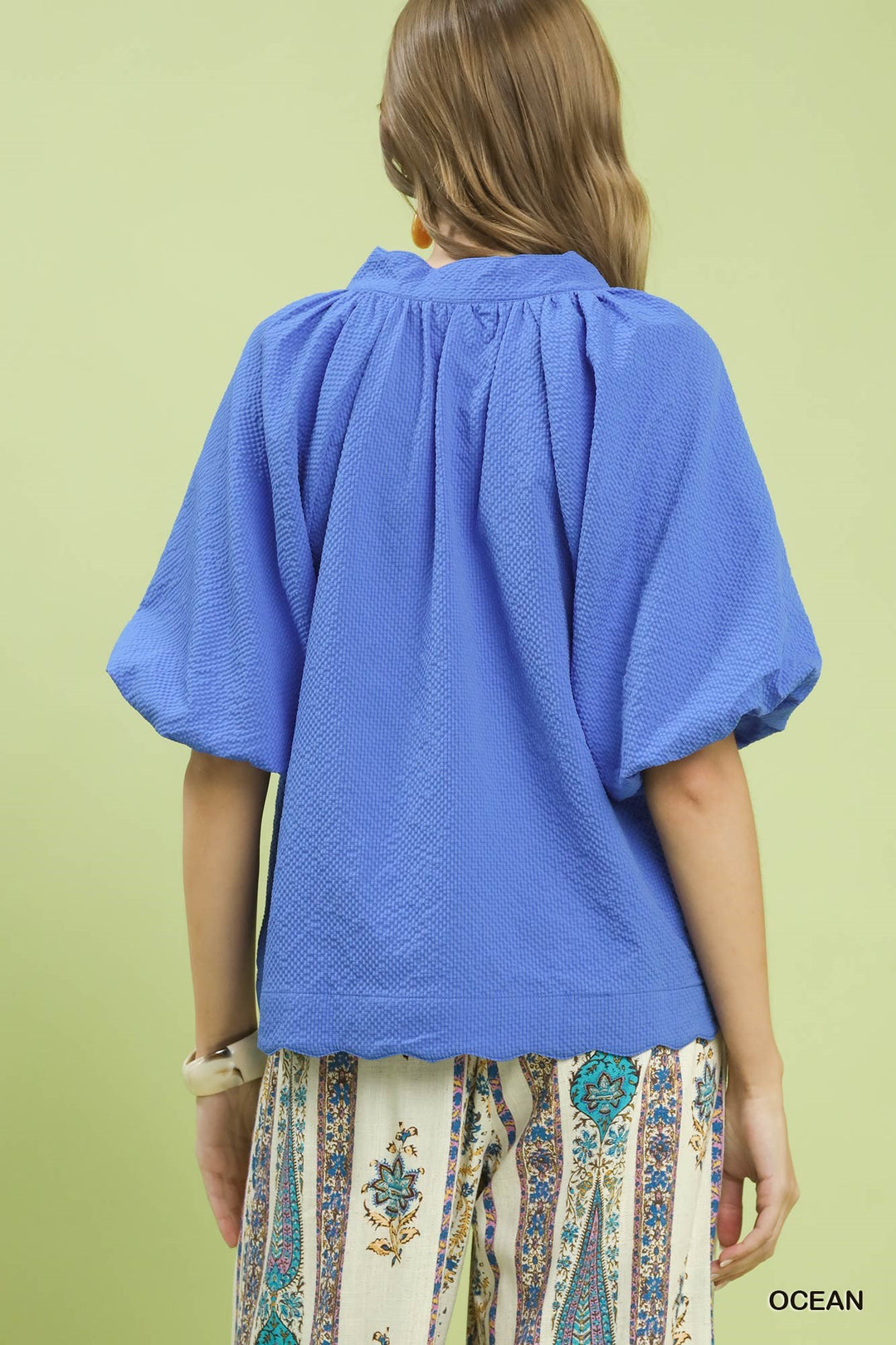 UMGEE Bubbled Sleeved Seersucker Top