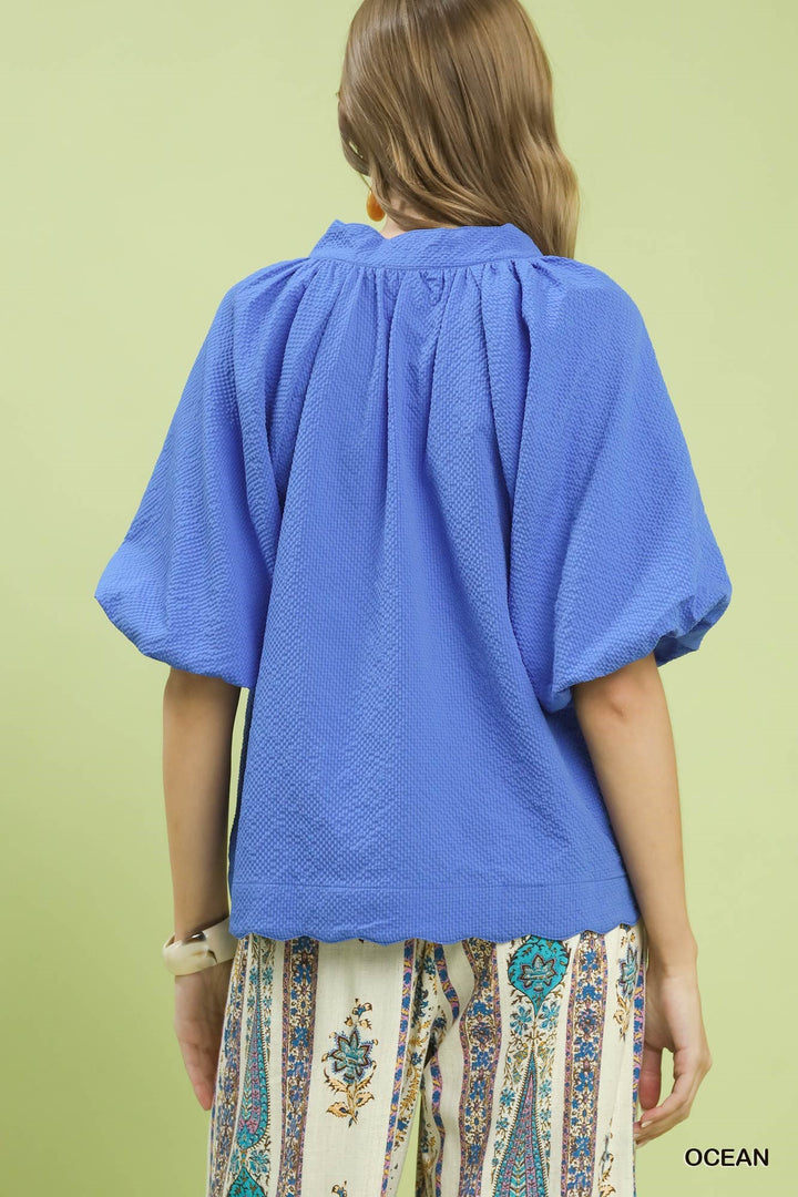 UMGEE Bubbled Sleeved Seersucker Top