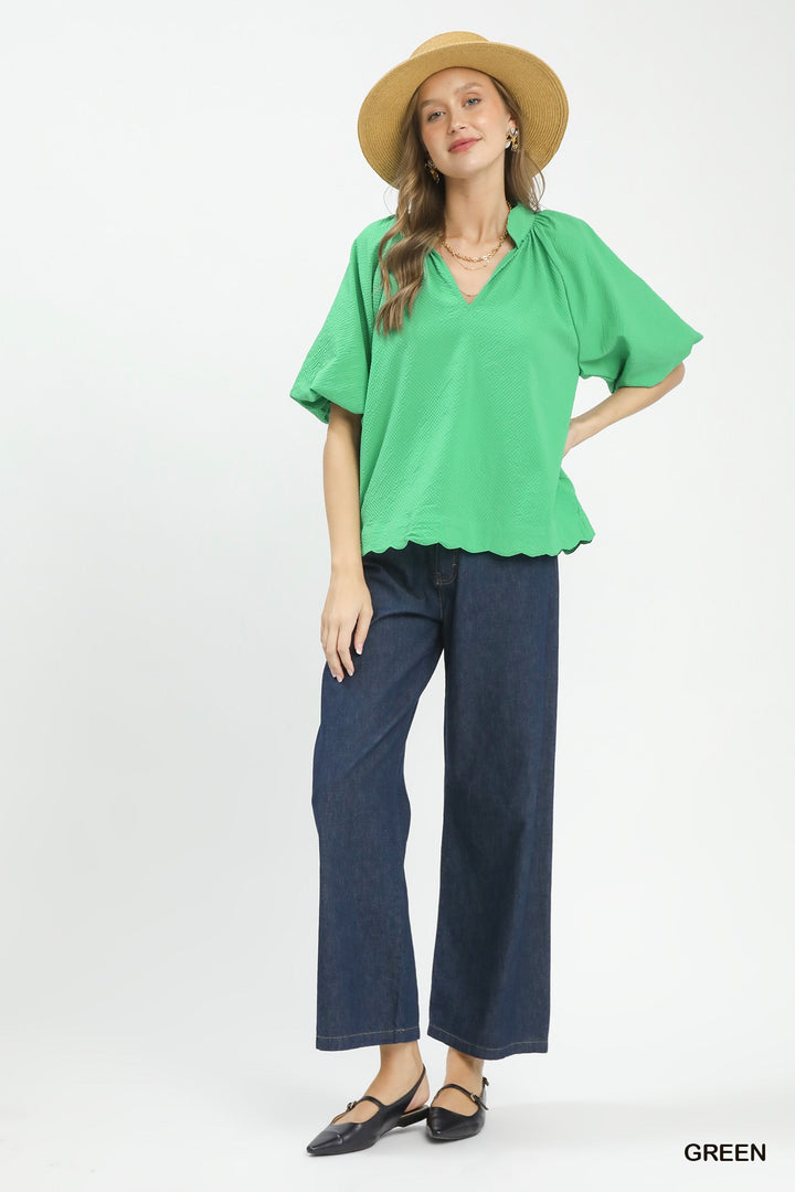 UMGEE Bubbled Sleeved Seersucker Top