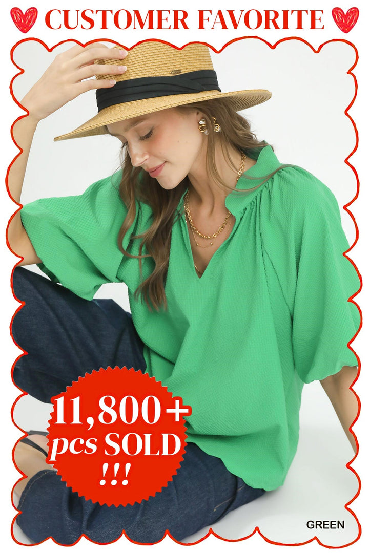 UMGEE Bubbled Sleeved Seersucker Top