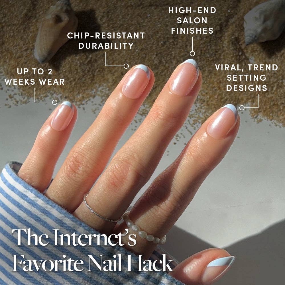 Glamnetic - Into Blue Press-On Nails|Short Oval|Light Blue Glazed French