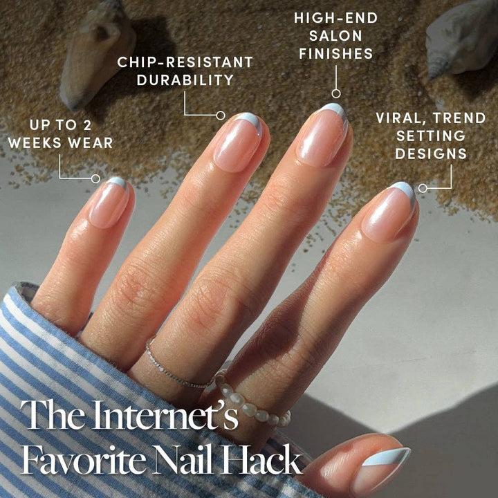 Glamnetic - Into Blue Press-On Nails|Short Oval|Light Blue Glazed French