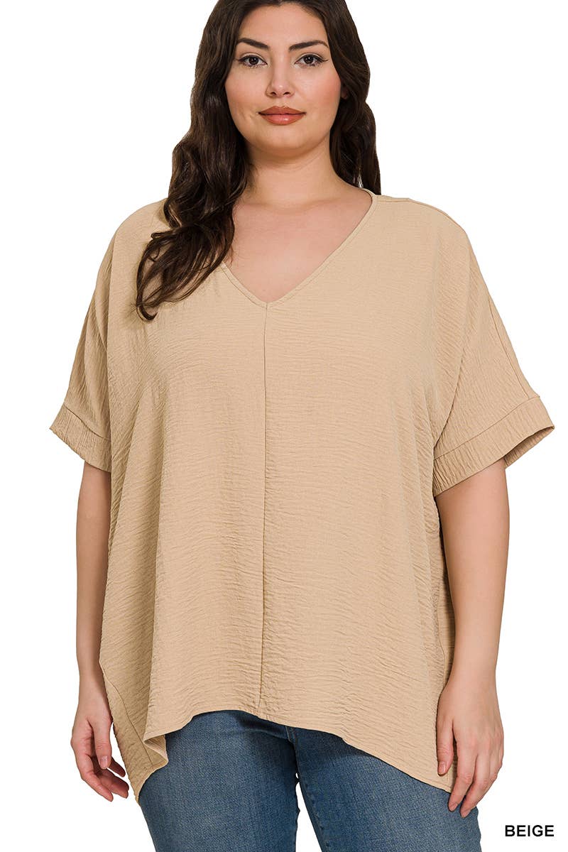 Plus Airflow V Neck Dolman Short Sleeve Top