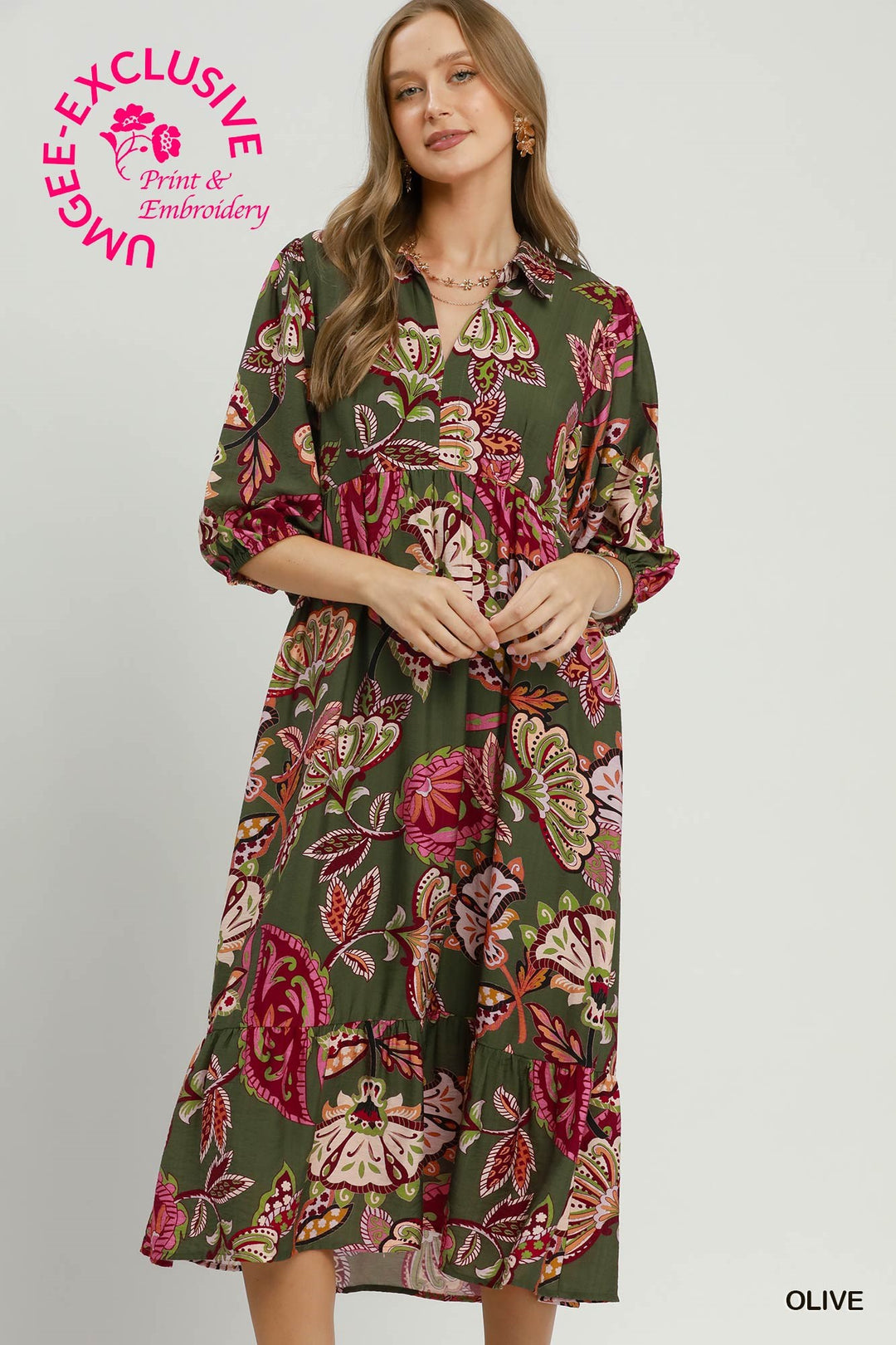 UMGEE EXCLUSIVE Boho Paisley Tiered Midi Dress