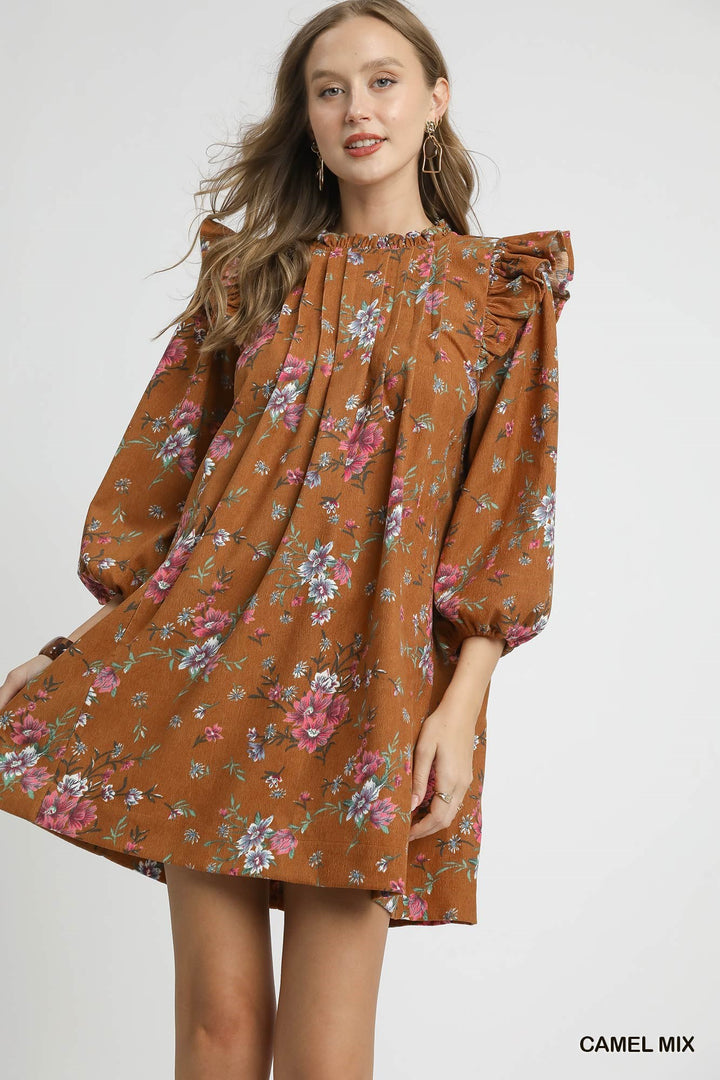 UMGEE Floral Ruffle Shoulder Mini Dress