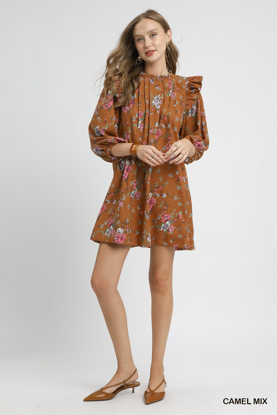 UMGEE Floral Ruffle Shoulder Mini Dress
