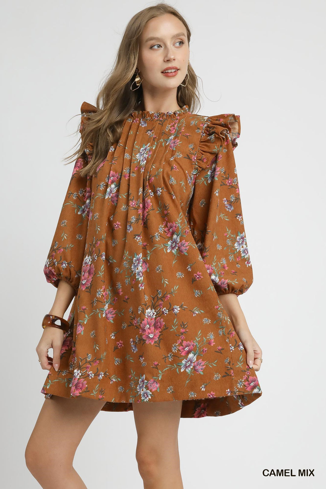 UMGEE Floral Ruffle Shoulder Mini Dress