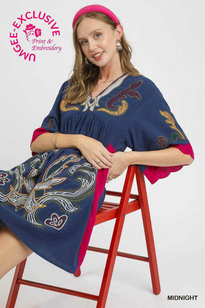 UMGEE EXCLUSIVE  Embroidered Boho Tunic Dress