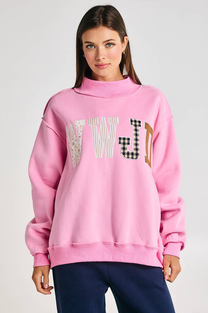 BUCKETLIST INC - IT2594E-WWJD1 | WWJD Embroidered Mock-neck Sweatshirt
