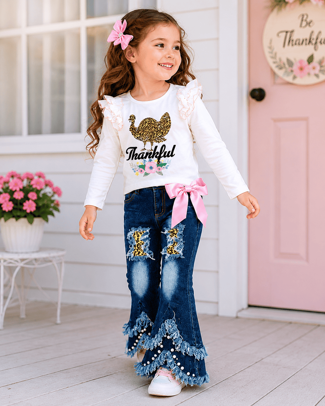 ILTEX Apparel - Turkey Thanksgiving Light Pink Denim Outfit Kids