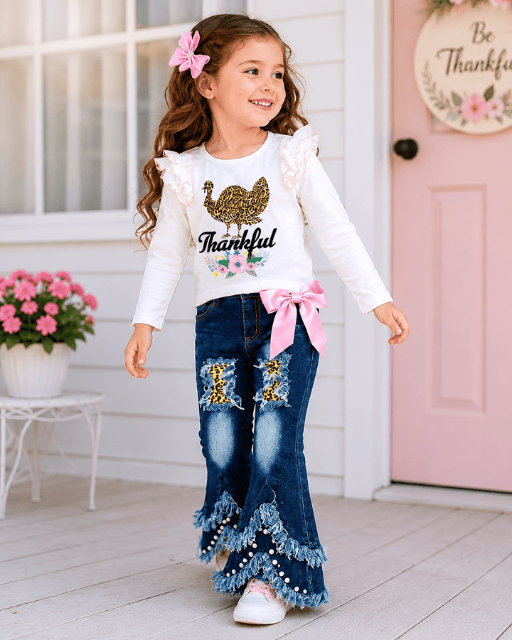 ILTEX Apparel - Turkey Thanksgiving Light Pink Denim Outfit Kids