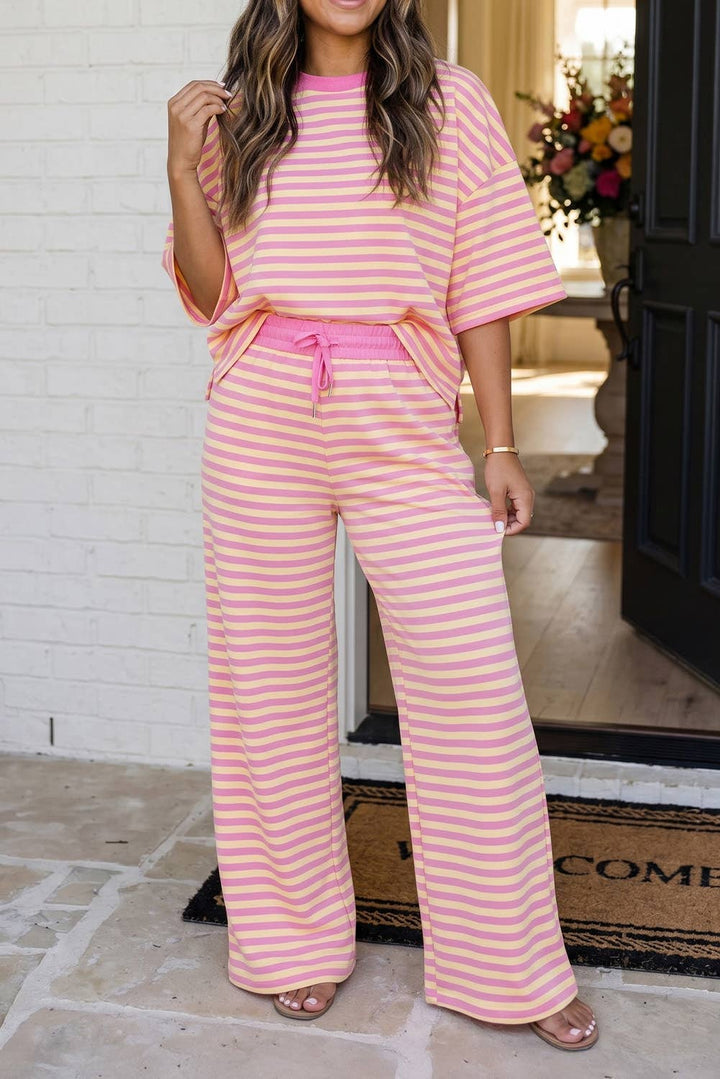 Stripe Drawstring Casual Lounge 2 Piece Set
