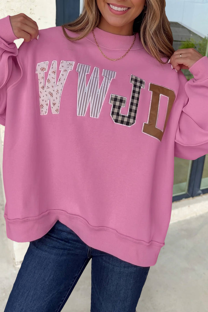 WWJD Embroidered Patch Mock Neck Sweatshirt