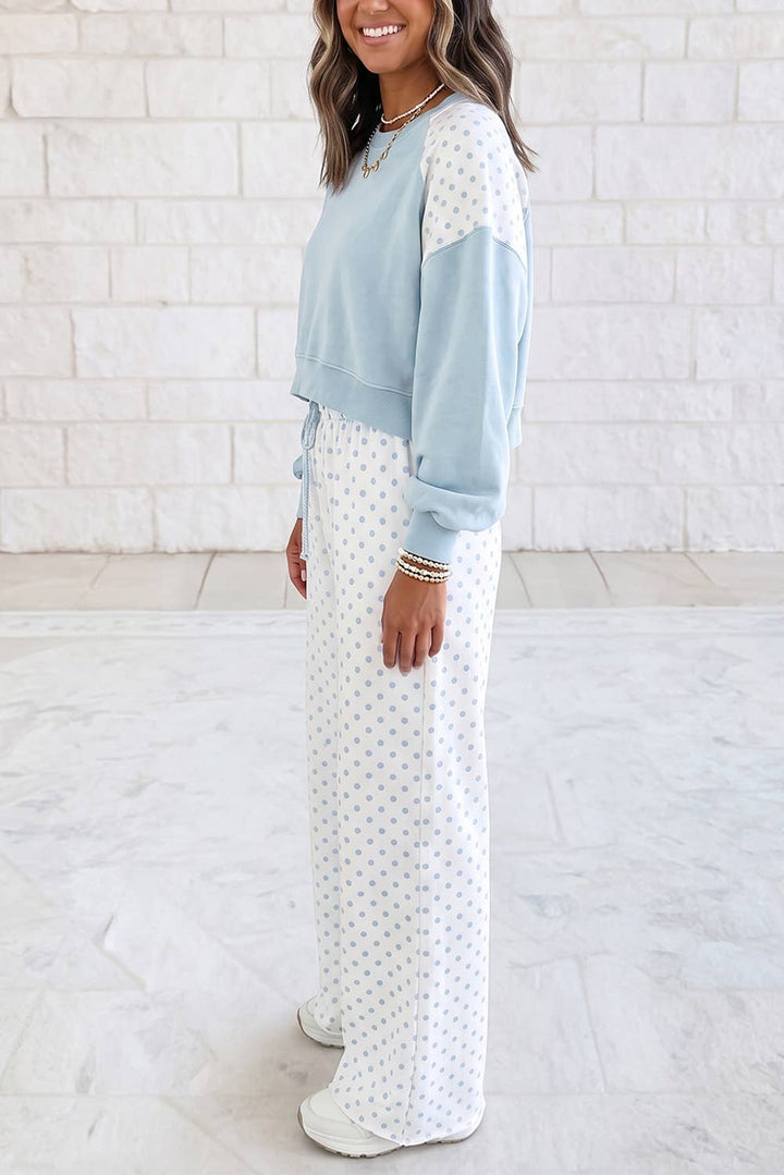 1 the Woman - Polka Dot Patchwork Long Sleeve Casual Two Piece Set S-4X