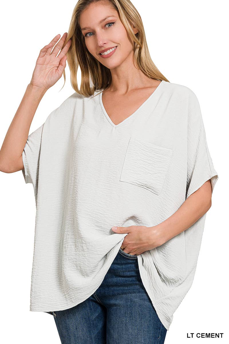 42POPS - SI-24049 Airflow V Neck Short Sleeve Top with pocket