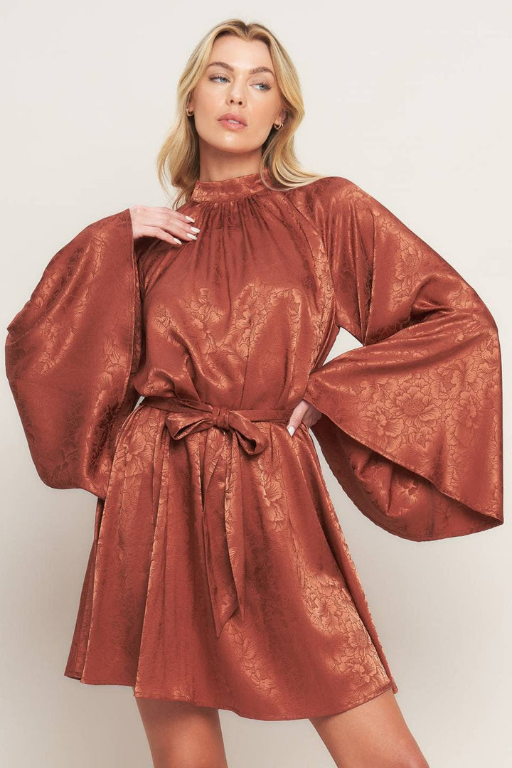 FLYING TOMATO - A woven jacquard satin mini dress - ID20594