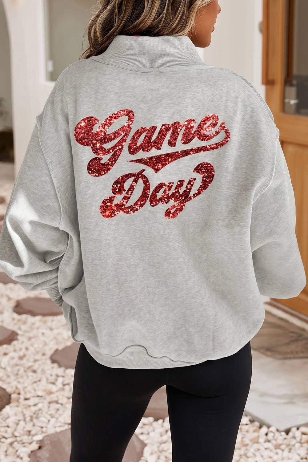 Little Daisy Closet - LDC Mock Neck Game Day Pullover Sequin Sweatshirt