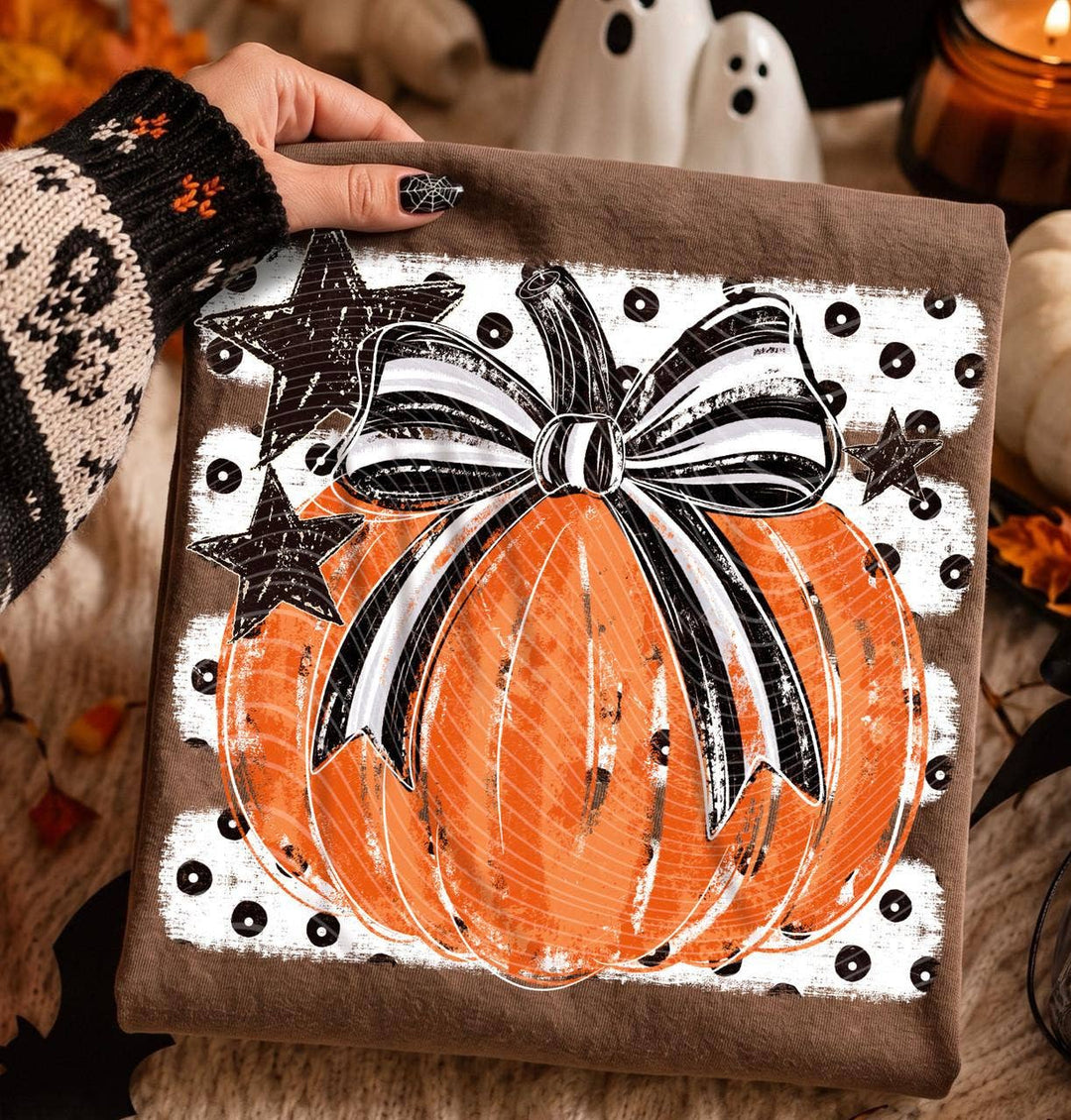 Trendy Transfers - Pumpkin Striped Bow DTF Heat Transfer
