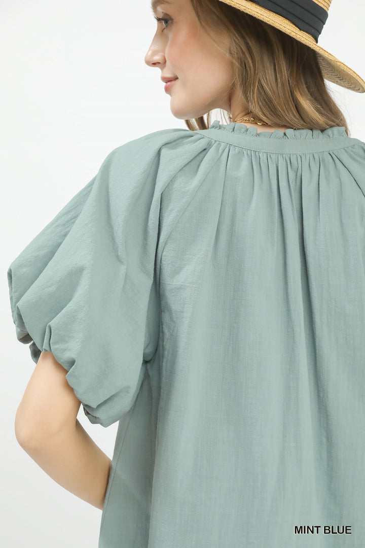 UMGEE Lace Inset Puff Sleeve Boho Blouse