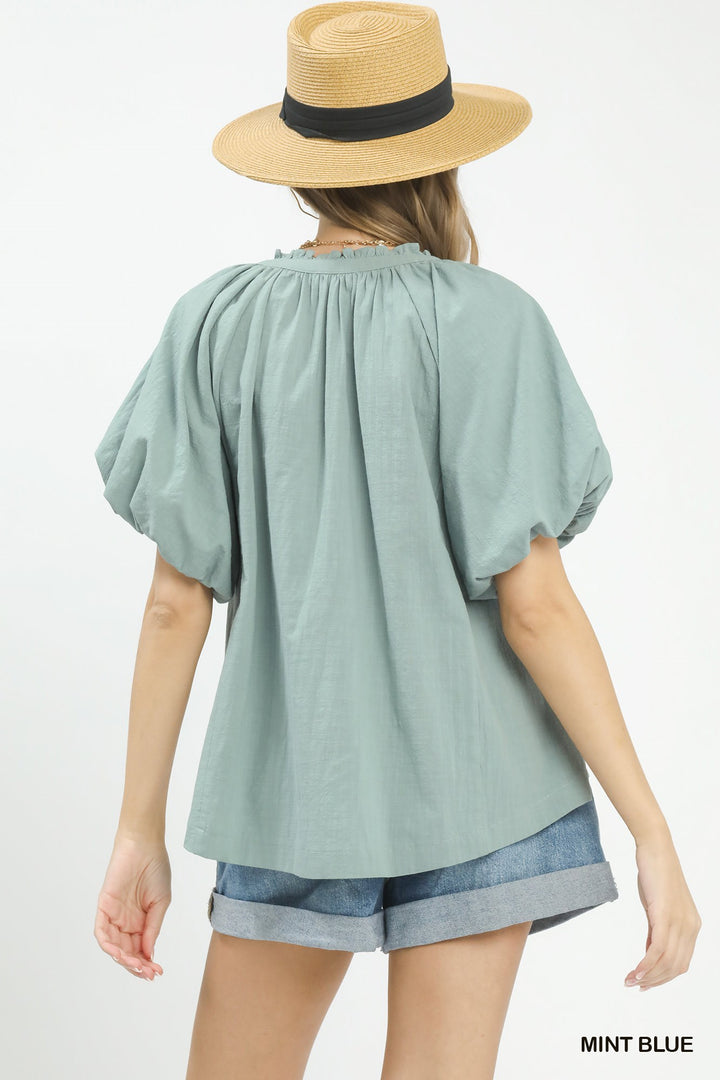 UMGEE Lace Inset Puff Sleeve Boho Blouse